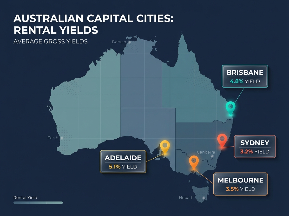Capital City Gross Rental Yield Comparative Map and Performance Data