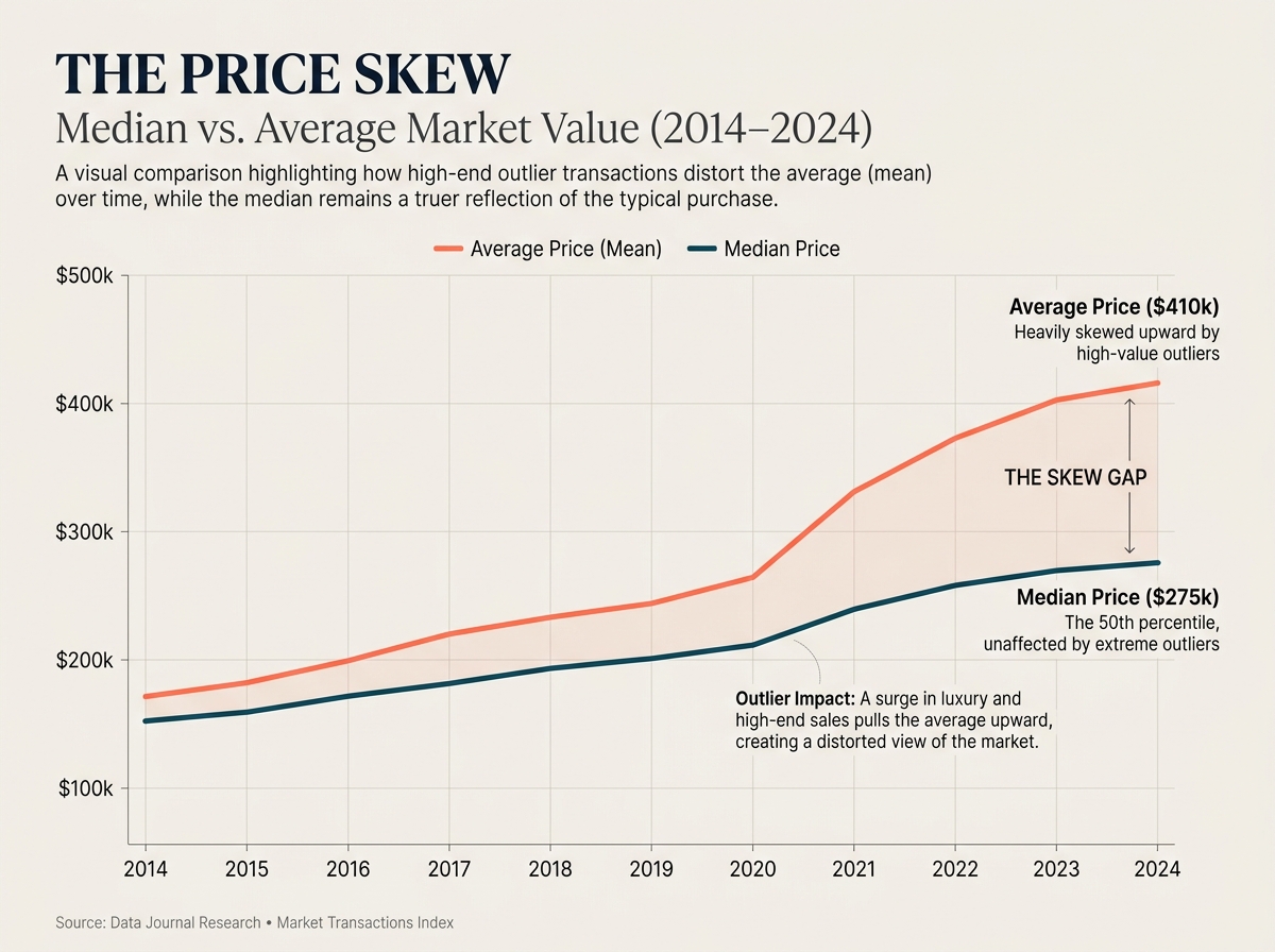 Median vs Mean Pricing Curves: Impact of Transaction Composition Skew